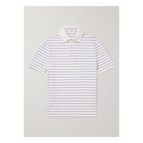 골프 스트라이프 오가닉 코튼 피케 폴로 셔츠 화이트