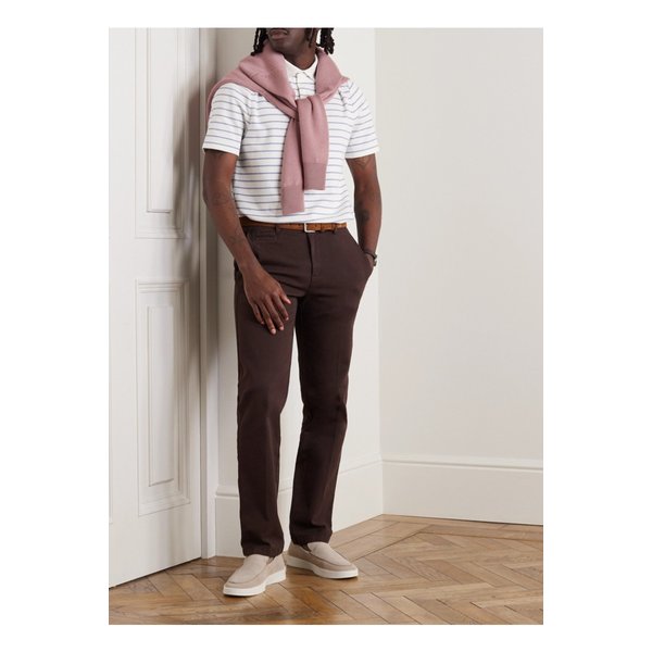 골프 스트라이프 오가닉 코튼 피케 폴로 셔츠 화이트