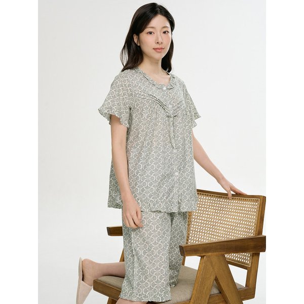 엔틱그레이 반팔 순면 여성 빅사이즈 잠옷 세트