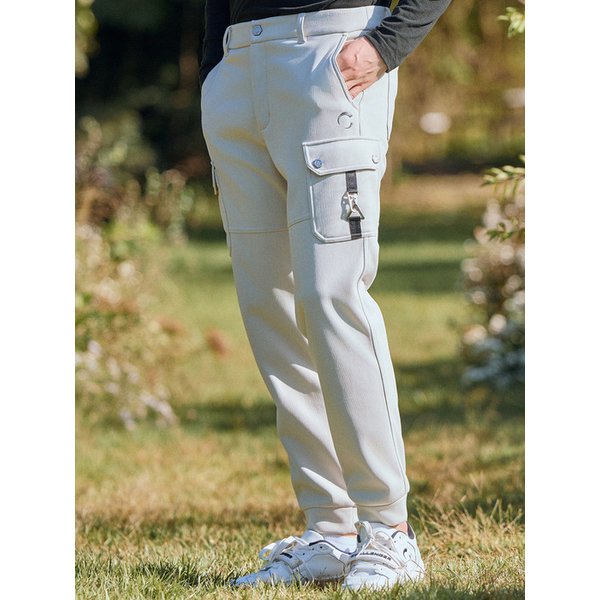 남성 트윌저지 밍크본딩안감 카고 조거 팬츠 라이트베이지