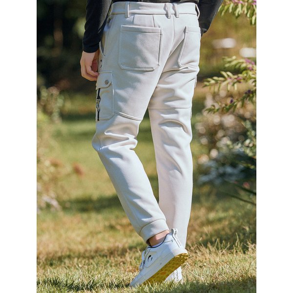 남성 트윌저지 밍크본딩안감 카고 조거 팬츠 라이트베이지