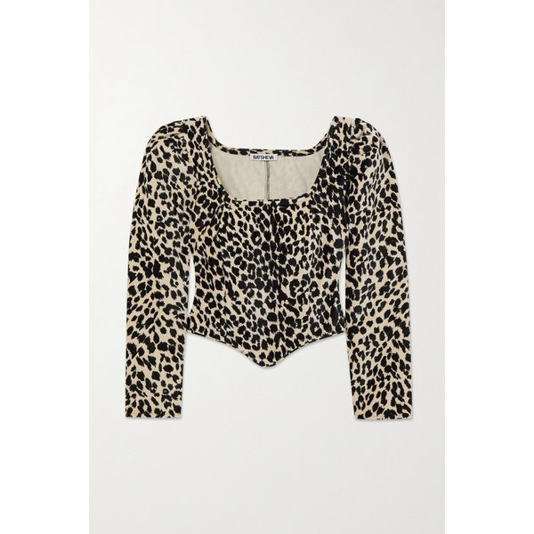 바체바 던들 크롭 레오파드 프린트 코튼 벨벳 탑 베이지 1647597289608334