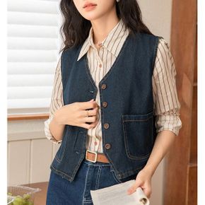 포켓디테일 데님 조끼베스트 36BB56_P393568719
