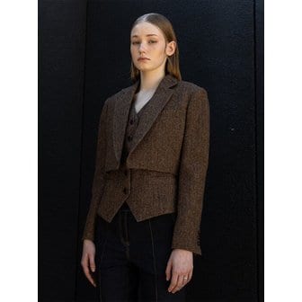 드팜므 WOOL HERRINGBONE TAILORED CROP JACKET