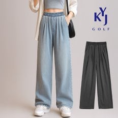 여름 투턱 텐셀 와이드 청바지 여성 편한 밴딩 데님 팬츠 KPMLJN25