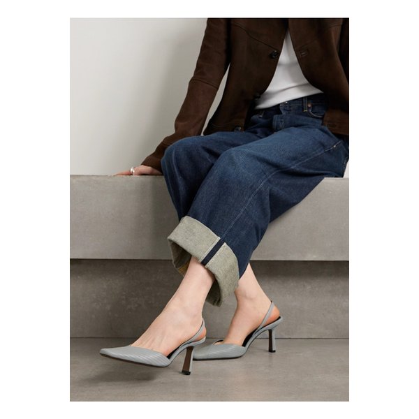 디르문 스웨이드 트림 가죽 슬링백 펌프스 1647597352710945