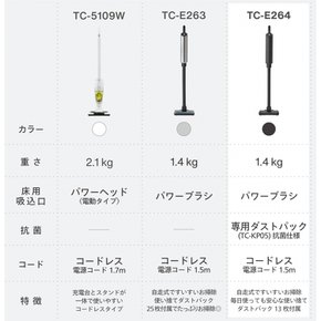 3WAY 70 TC-E264B 트윈 버드 츠바메 산조 청소기 종이 팩 무선 스틱 클리너 경량 충전식 자주식