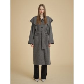 STITCH WIDE COLLAR COAT - GRAY