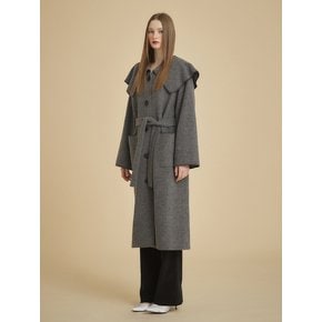 STITCH WIDE COLLAR COAT - GRAY