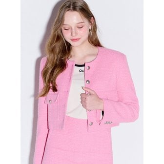 오프닝선샤인 Boucle tweed cropped Wool jacket_Pink