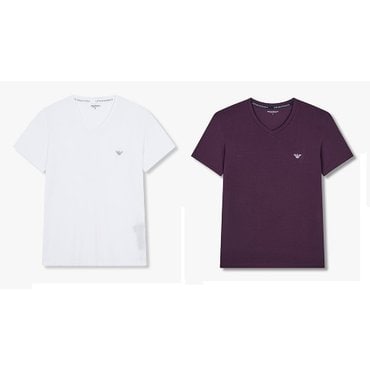 EMPORIO ARMANI 남성 이글 로고 브이넥 레이온 라운지 티셔츠 2종 SET(0814335001,0814335003)
