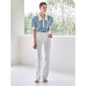 Stripe Puff Collar T-Shirt - Sky Blue