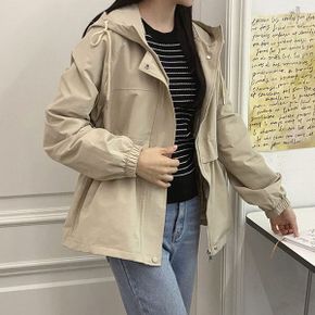 루즈핏 허리 스트링 바람막이 야상 하이넥 후드 집업 점퍼_P369603270