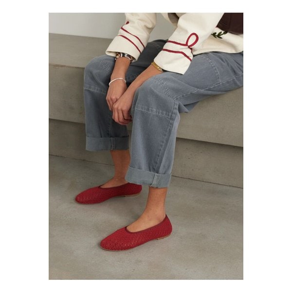 스타우드 알바 그로그랭 트리밍 크로셰 발레리나 플랫 레드 1647597358640028