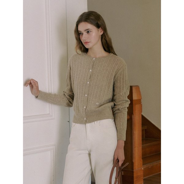 Scallop Cable Knit Cardigan Oatmeal AT5SWF022OT