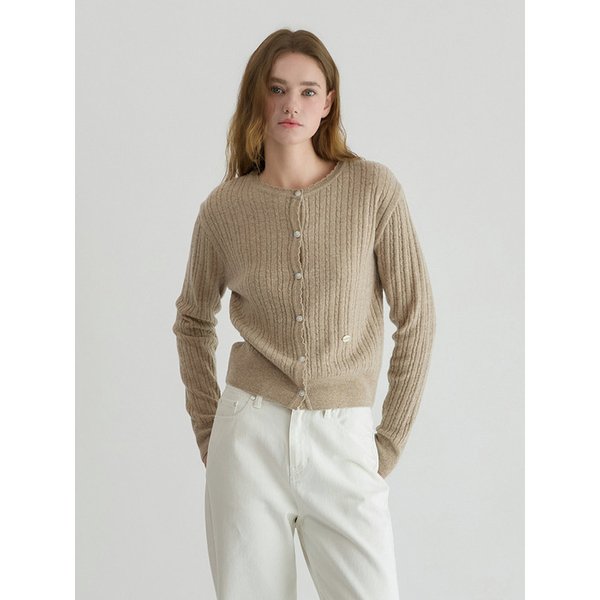 Scallop Cable Knit Cardigan Oatmeal AT5SWF022OT