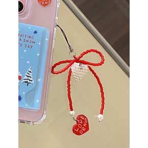 Pearl Love-Red Ribbon Beads Strap/Keyring&Tok