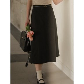 Double stitch midi flared skirt_Black