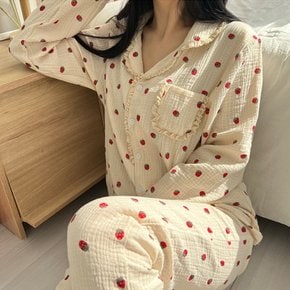 / 바닐라딸기 면잠옷 긴팔 잠옷 파자마 여성실내복