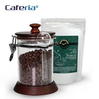 코맥 Caferia 나무/아크릴 밀폐용기 750ml+에스프레소 200g(CA2-C1) [보관용기/볶은원두/커피콩/드립커비/커피용품]