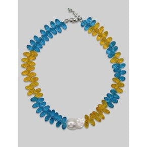 Blue and Yellow Bead Pearl Necklace