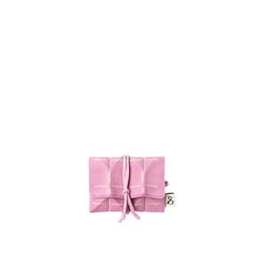 Lucky Pleats Knit Card Wallet Grid Cotton Pink