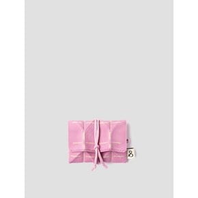 Lucky Pleats Knit Card Wallet Grid Cotton Pink