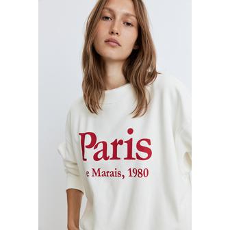 H&M 레터링 디테일 스웨트셔츠 화이트/Paris 1240135002