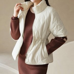 데니프 허리 스트링 세미 오버 반팔 퀄팅 경량 패딩 점퍼