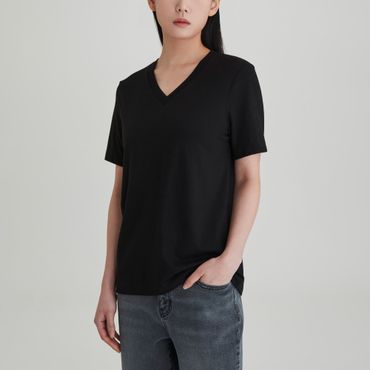 JAJU 25 S/S 신상품  JAJU  여 스마트 코튼 V넥 티셔츠   J115201108