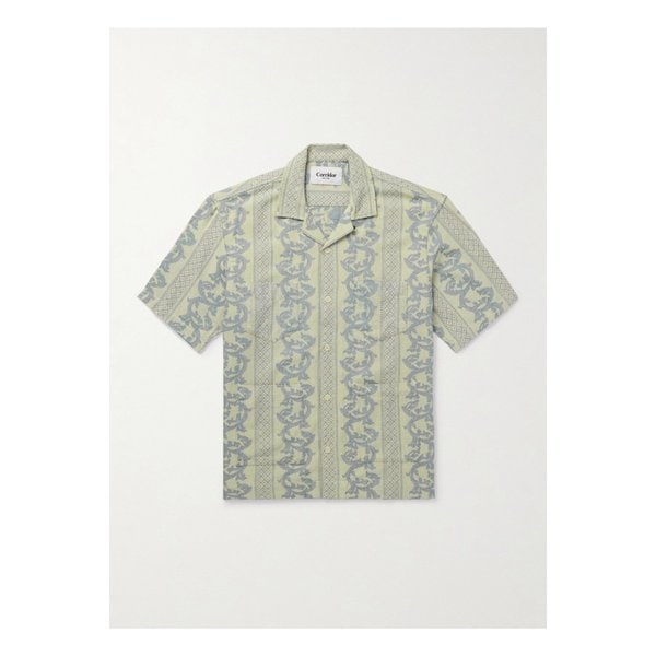 코리더 자카르타 캠프 칼라 코튼 자카드 셔츠 그린 1647597335953359