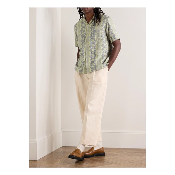 코리더 자카르타 캠프 칼라 코튼 자카드 셔츠 그린 1647597335953359