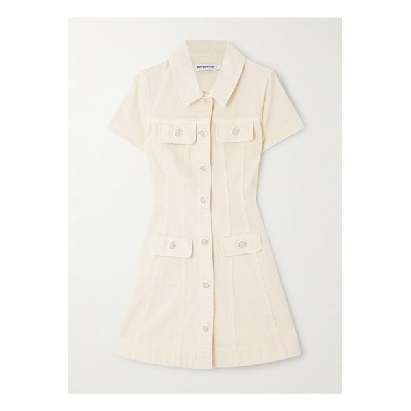 크리스털 장식 데님 미니 셔츠 드레스 크림 46376663162842980