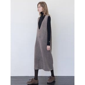 Sleeveless long knit dress _ Beige