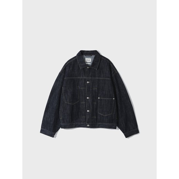Pleated Wide Denim Jacket - Indigo