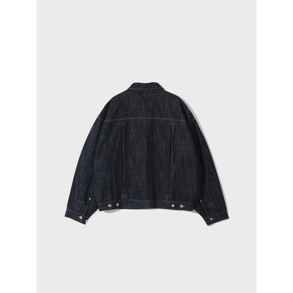 Pleated Wide Denim Jacket - Indigo