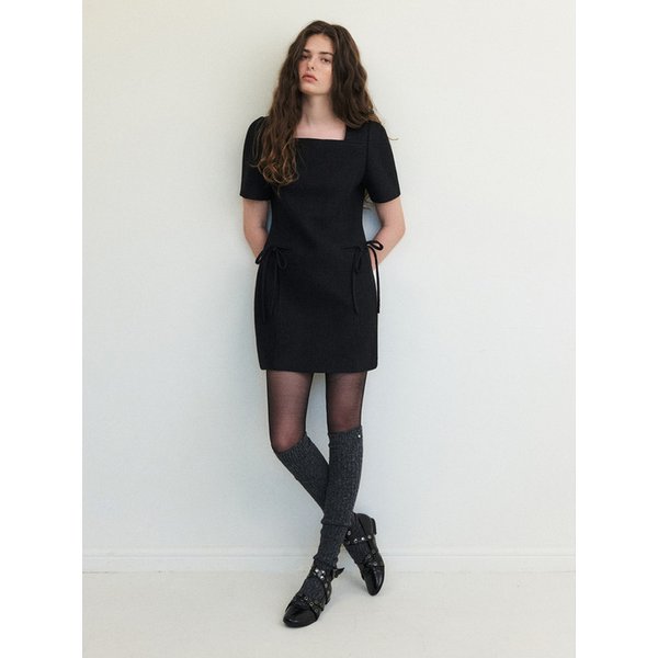 Strap Tweed Mini Dress, Black