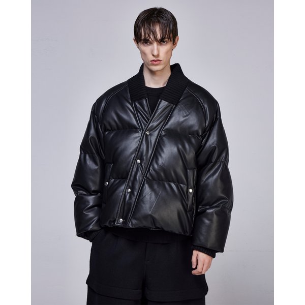 [파주점] 컬렉션 바이어스 컷 레더 구스 점퍼 SG6JP704BK