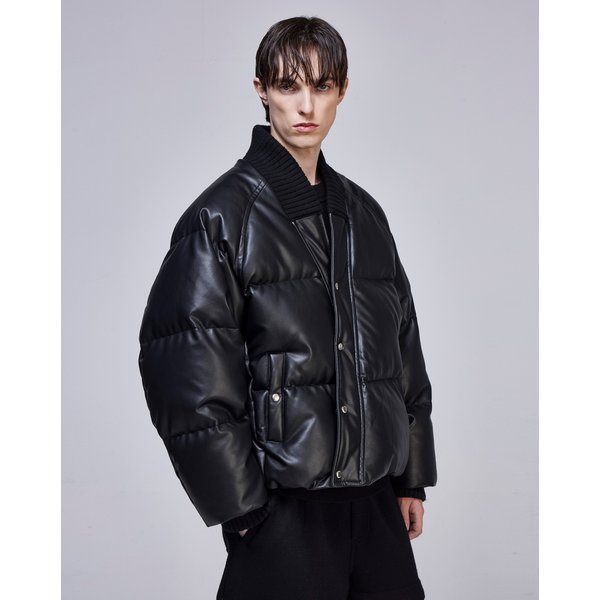 [파주점] 컬렉션 바이어스 컷 레더 구스 점퍼 SG6JP704BK