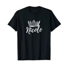 이름 Nicole 텍스트 의류 크라운 화이트 편지 T 셔츠