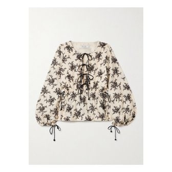 씨뉴욕 조안 타이 디테일 플로럴 프린트 보일 탑 크림 46376663162914841