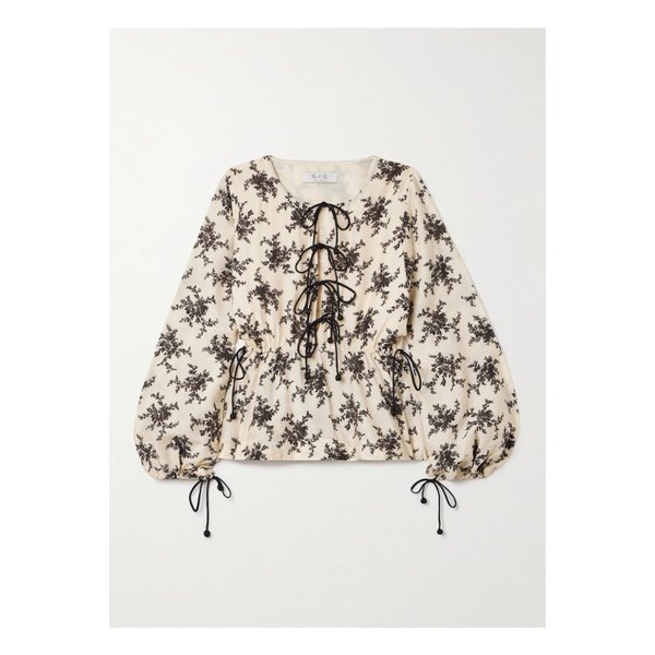 조안 타이 디테일 플로럴 프린트 보일 탑 크림 46376663162914841