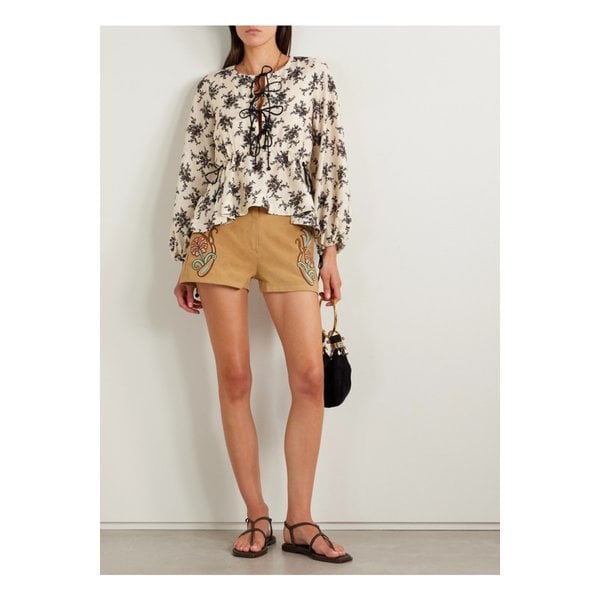 조안 타이 디테일 플로럴 프린트 보일 탑 크림 46376663162914841