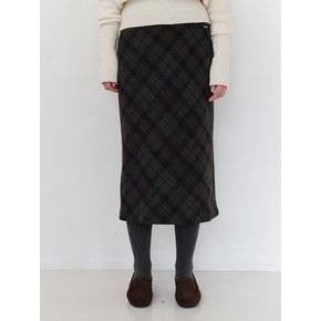 Wool check long skirt - Brown