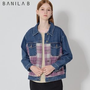 (BANILAB) 여성 체크배색 데님 자켓 (택가격: 78000원)