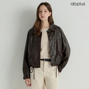 [ab.plus] 페이크 레더 스트링 크롭 재킷 (LSA3MJ34A)