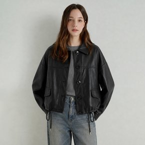 [ab.plus] 페이크 레더 스트링 크롭 재킷 (LSA3MJ34A)