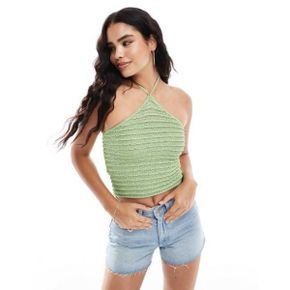 5094256 Mango halter crochet top in green