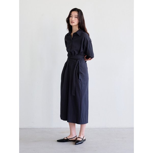 Feminine Wrap Tie Dress (Charcoal)
