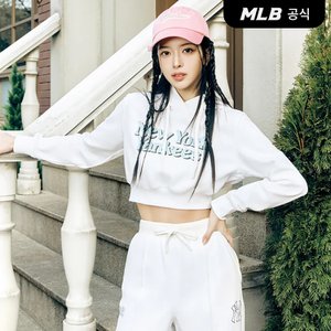 MLB [코리아공식][노정의 착용] 여성 바시티 크롭 후드티 NY (Ivory)